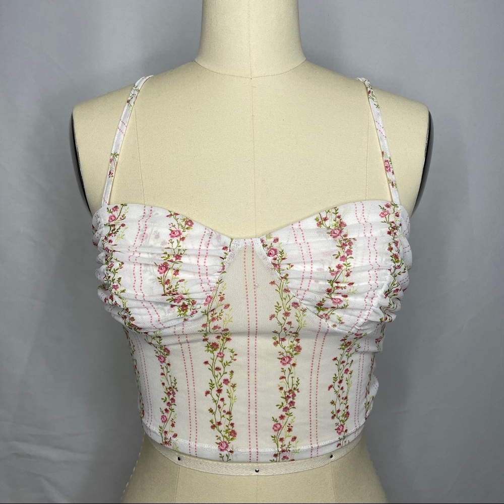 Forever 21 white mesh lace floral crop top